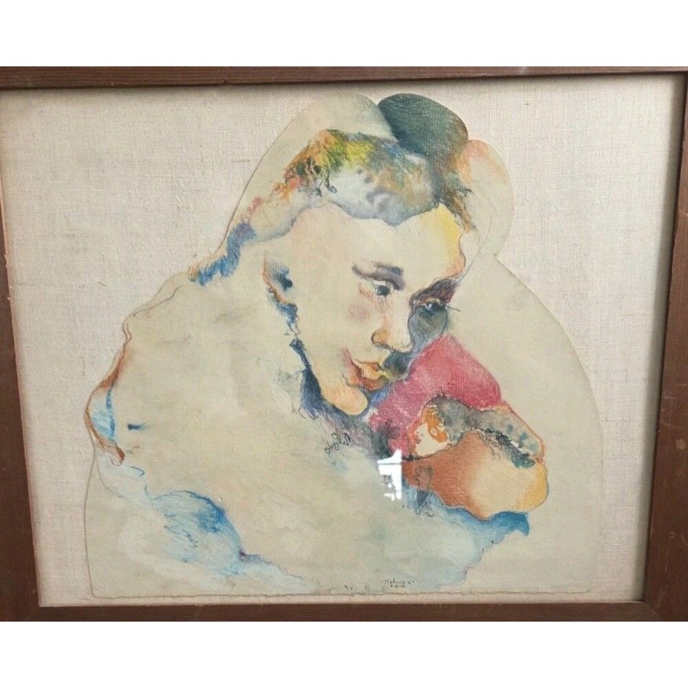 Vintage 1969 Mixed Media Original Art 1969 Madonna & Child Impressionism MC